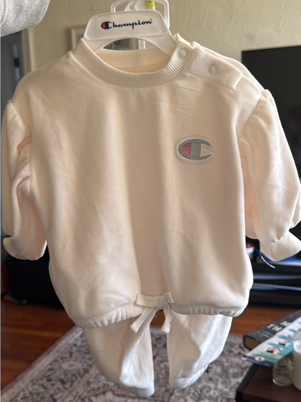 Champion Cream Baby Pullover Romper with Logo